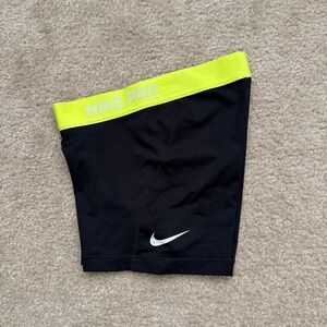 Nike Pro Black Shorts with Neon Yellow Waistband